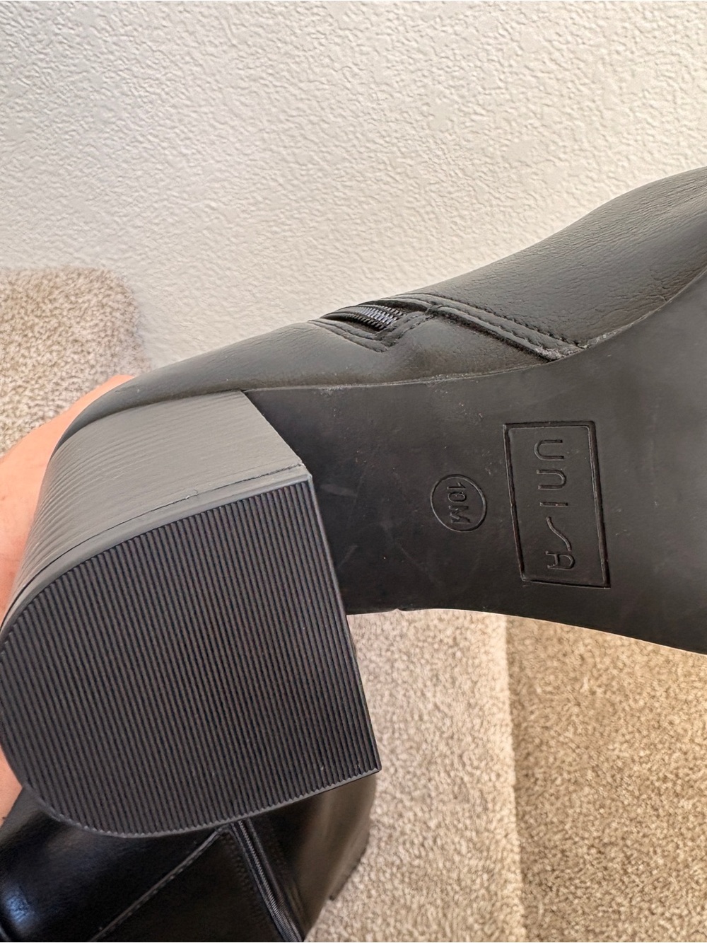 Unisa Black Leather Knee Boots with Block Heel - Picture 6 of 7